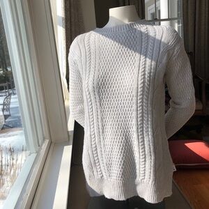 Cable Stitch Off White Cotton Blend Sweater